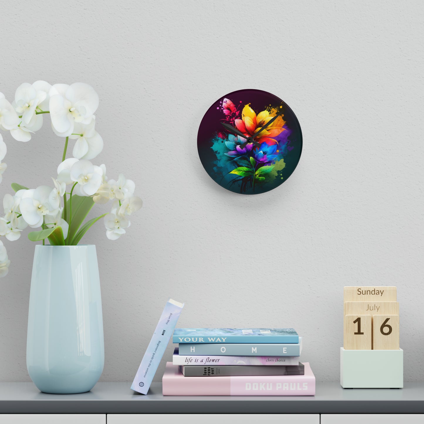 Acrylic Wall Clock Bright Spring Flowers 3