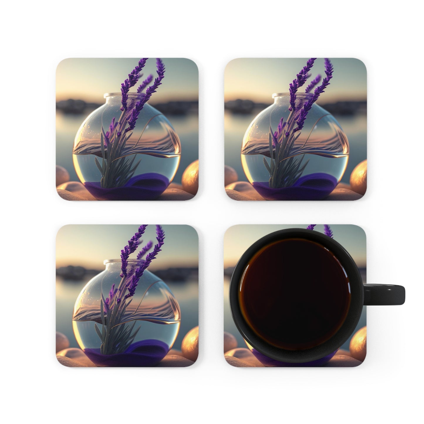 Corkwood Coaster Set Lavender in a vase 3