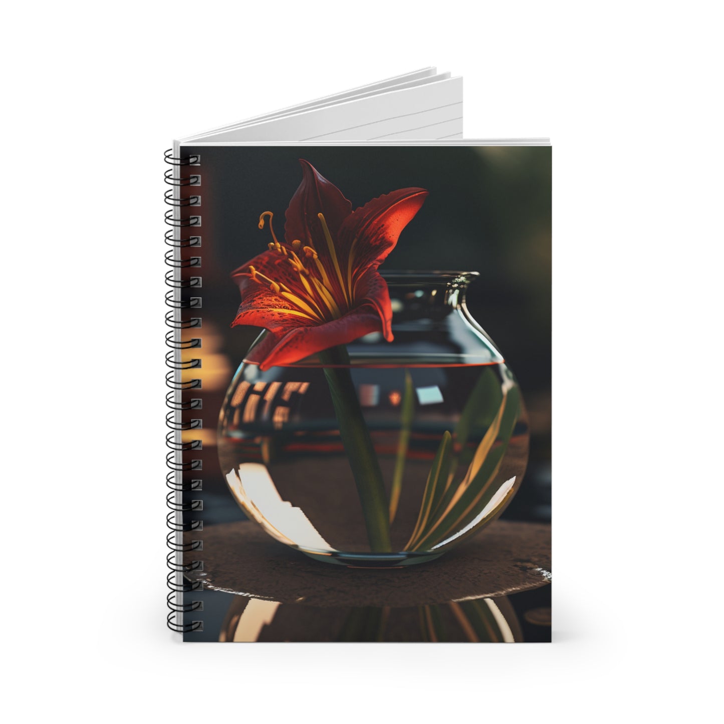 Spiral Notebook - Ruled Line Red Lily in a Glass vase 2