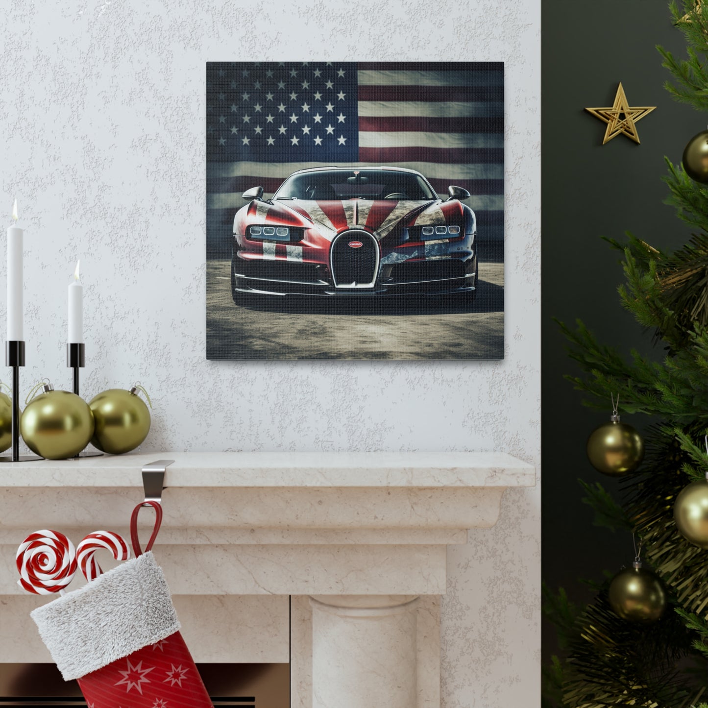 Canvas Gallery Wraps American Flag Background Bugatti 3