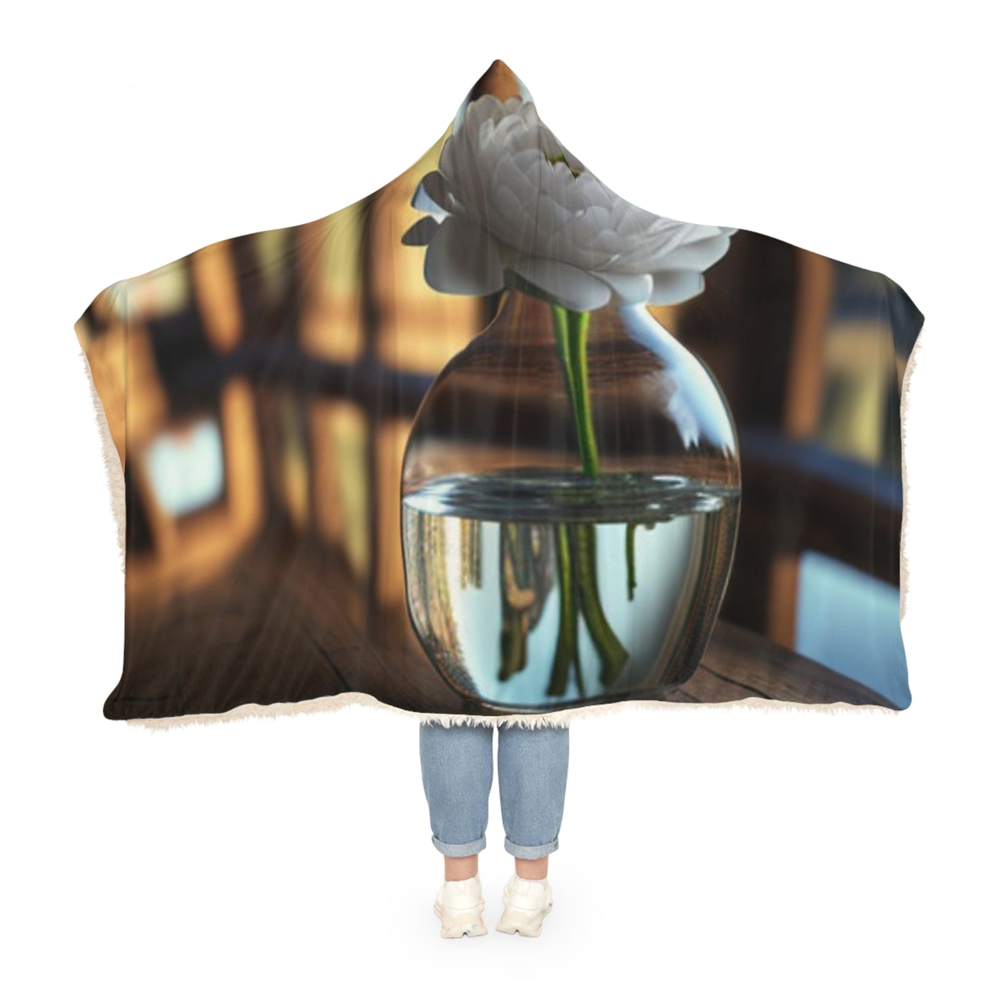 Snuggle Hooded Blanket White Peony glass vase 3