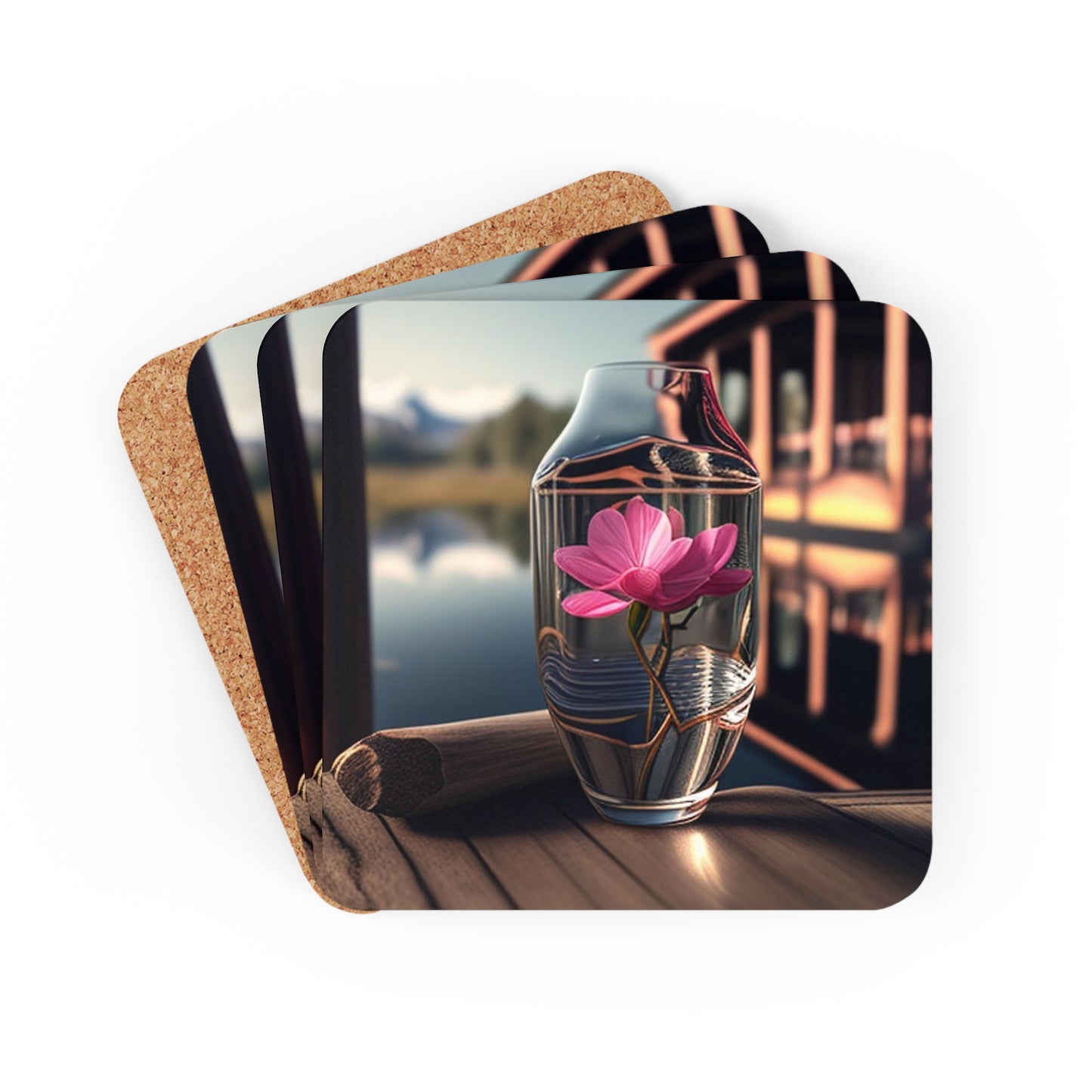 Corkwood Coaster Set Magnolia in a Glass vase 3