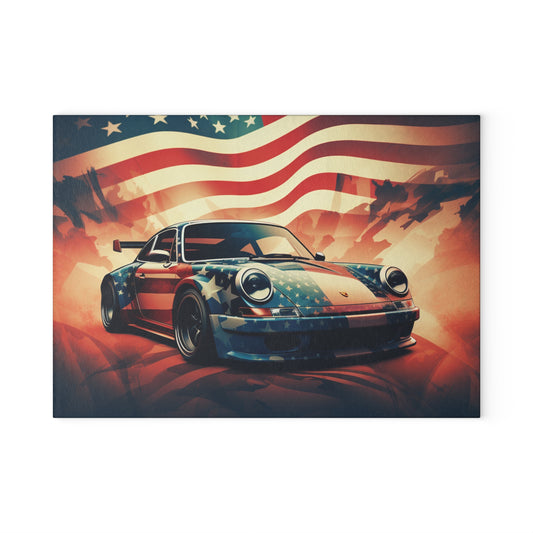 Glass Cutting Board Abstract American Flag Background Porsche 4