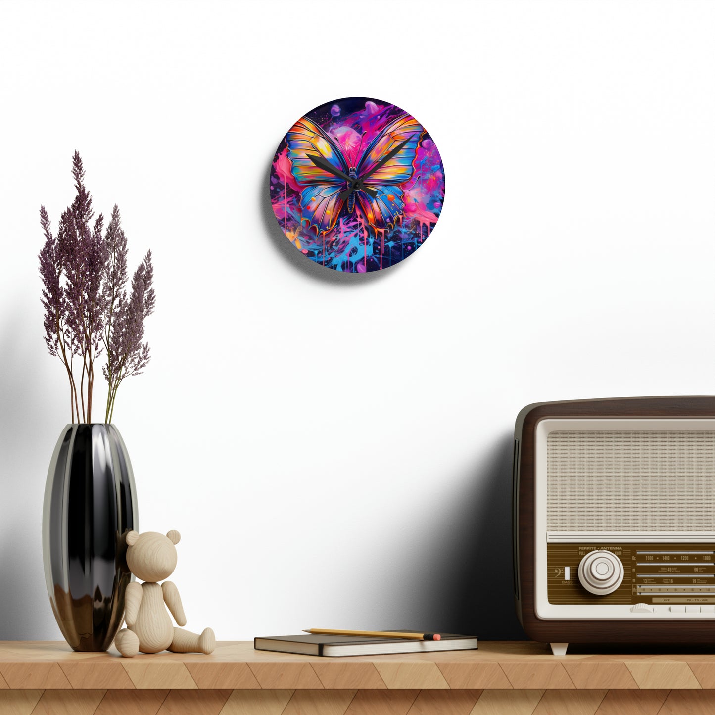 Acrylic Wall Clock Pink Butterfly Flair 3