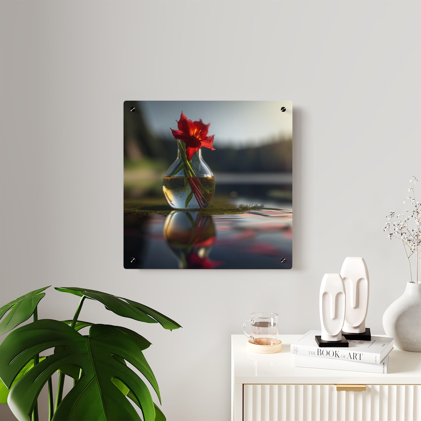 Acrylic Wall Art Panels Red Lily in a Glass vase 3