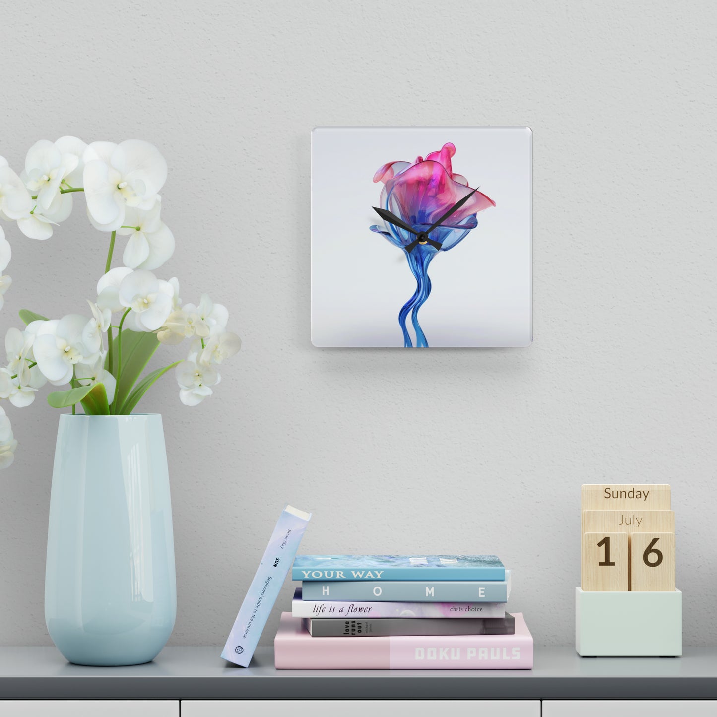 Acrylic Wall Clock Pink & Blue Tulip Rose 4