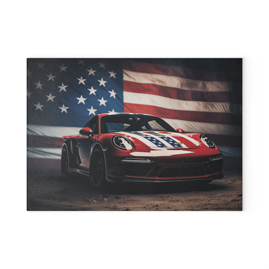 Glass Cutting Board American Flag Background Porsche 3