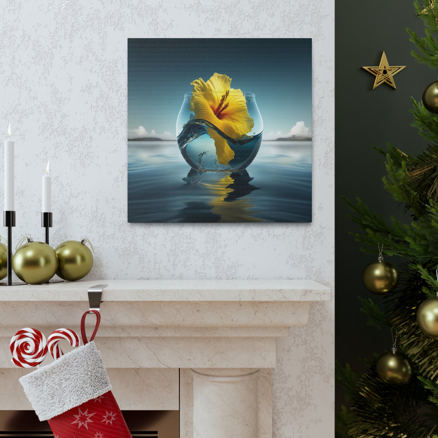 Canvas Gallery Wraps Yellow Hibiscus glass 4