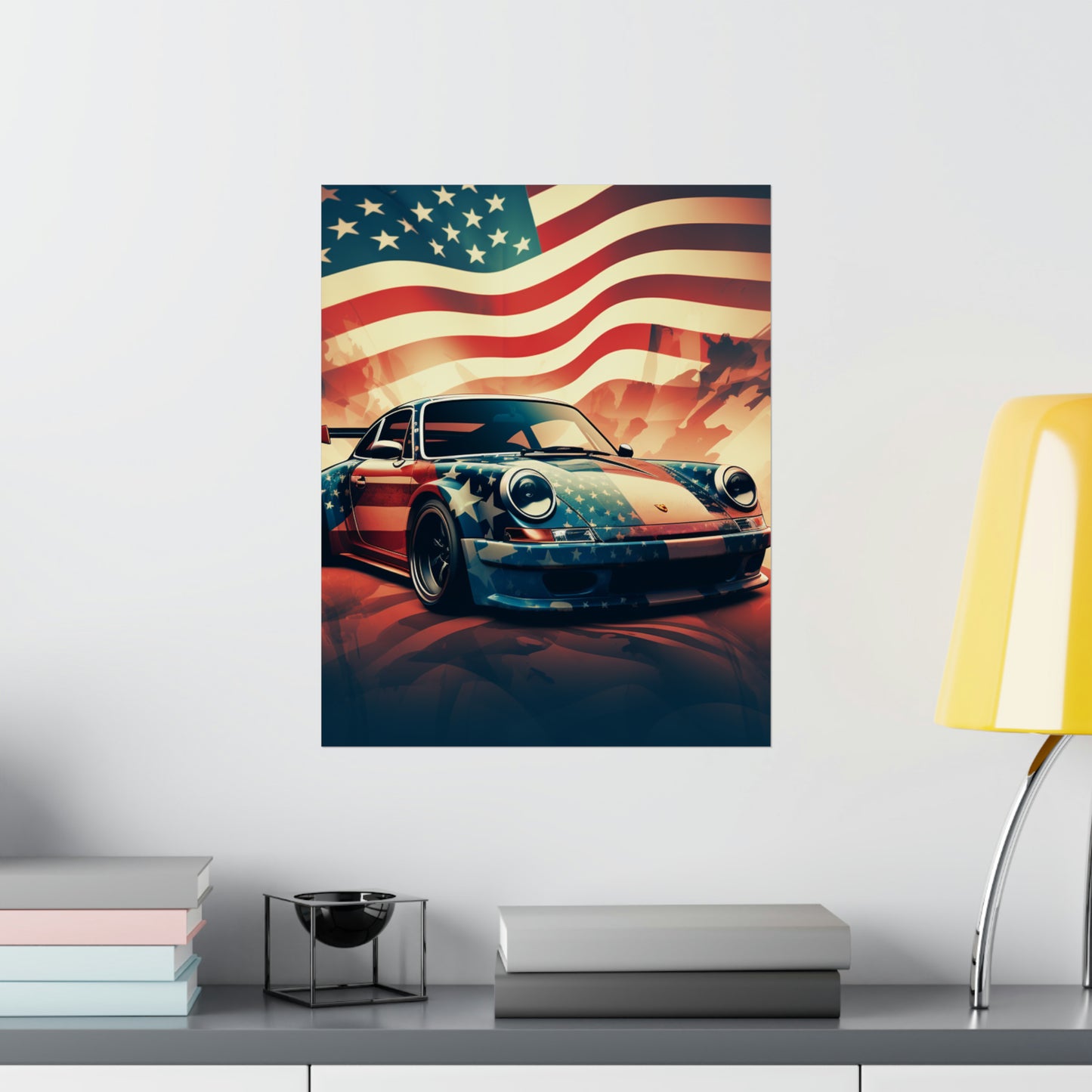 Premium Matte Vertical Posters Abstract American Flag Background Porsche 4