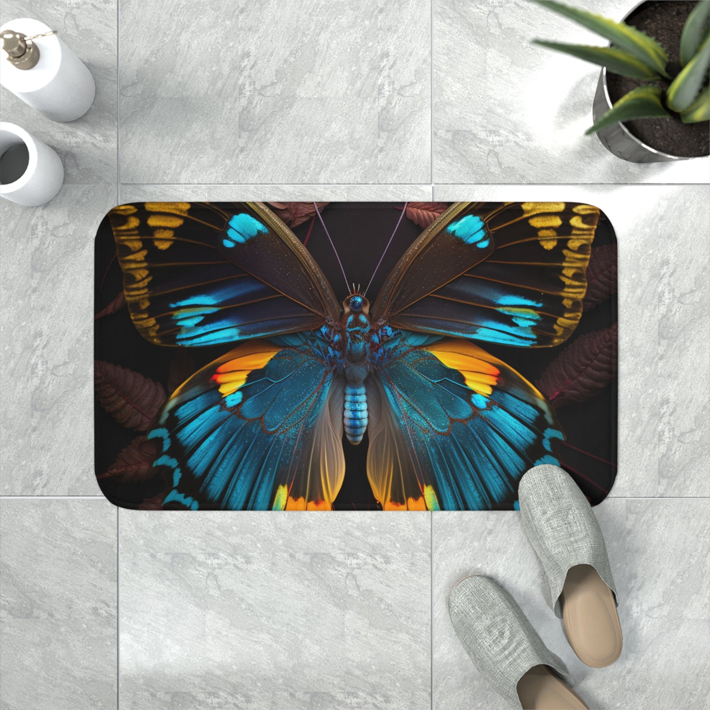 Memory Foam Bath Mat Neon Butterfly Flair 1