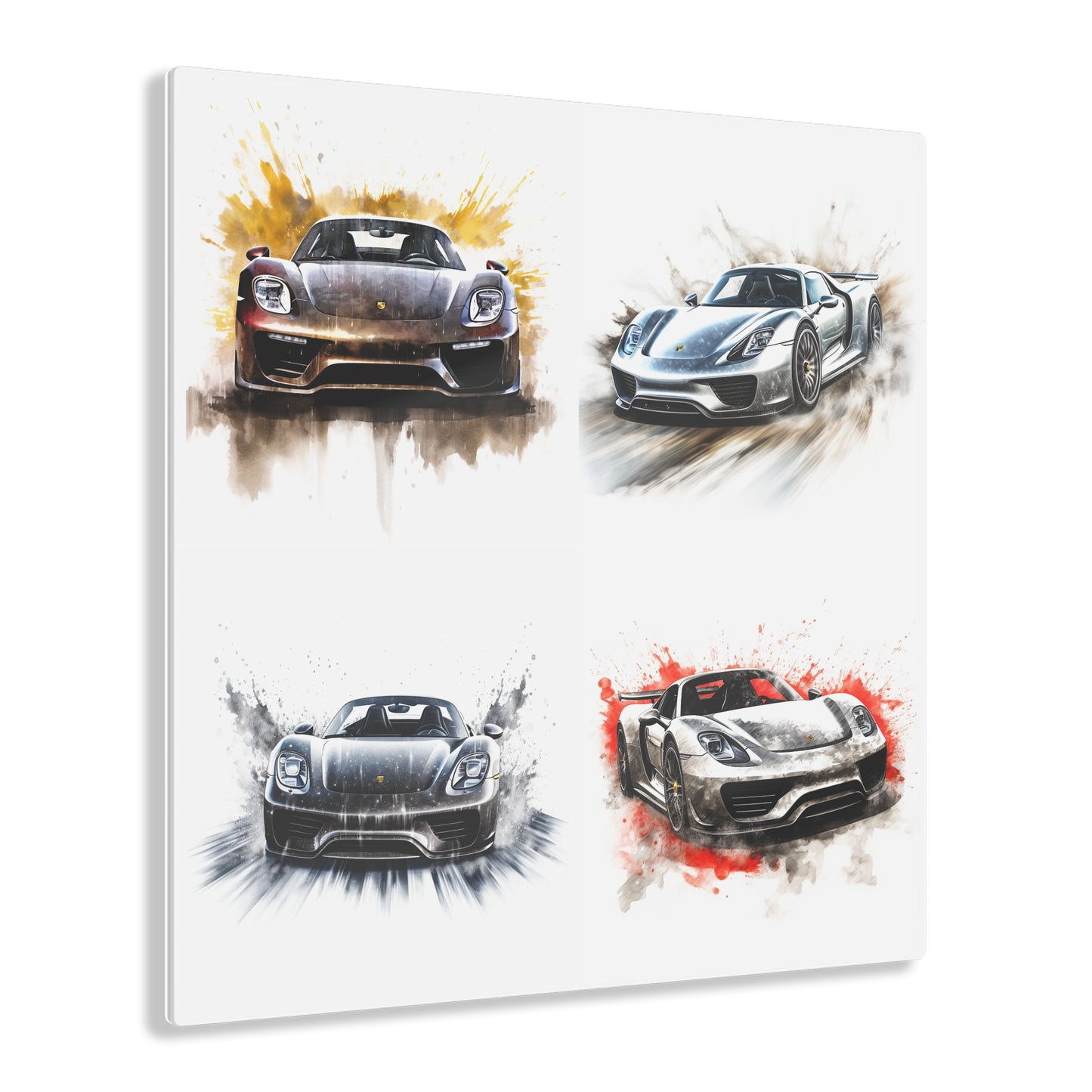 Acrylic Prints 918 Spyder white background driving fast with water splashing 5