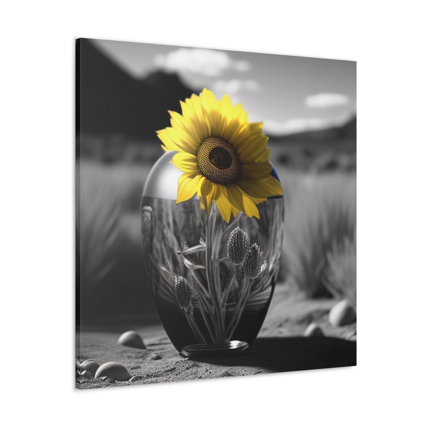 Canvas Gallery Wraps Yellw Sunflower in a vase 3