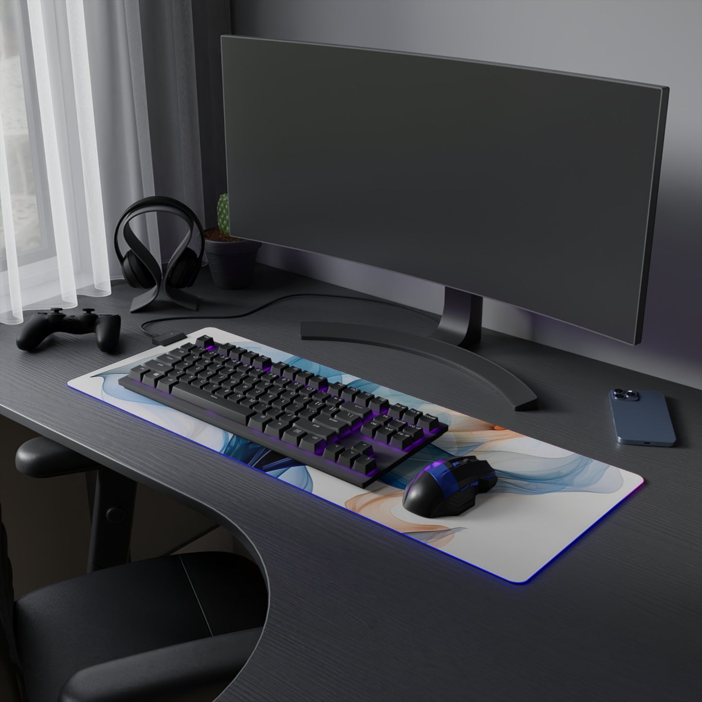 LED Gaming Mouse Pad Blue Tluip Abstract 3