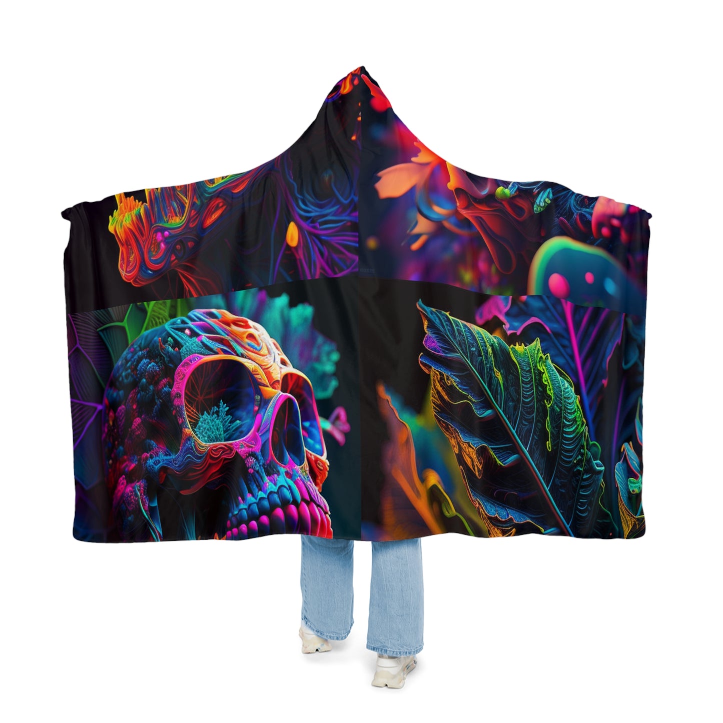 Snuggle Hooded Blanket Florescent Skull Death 5