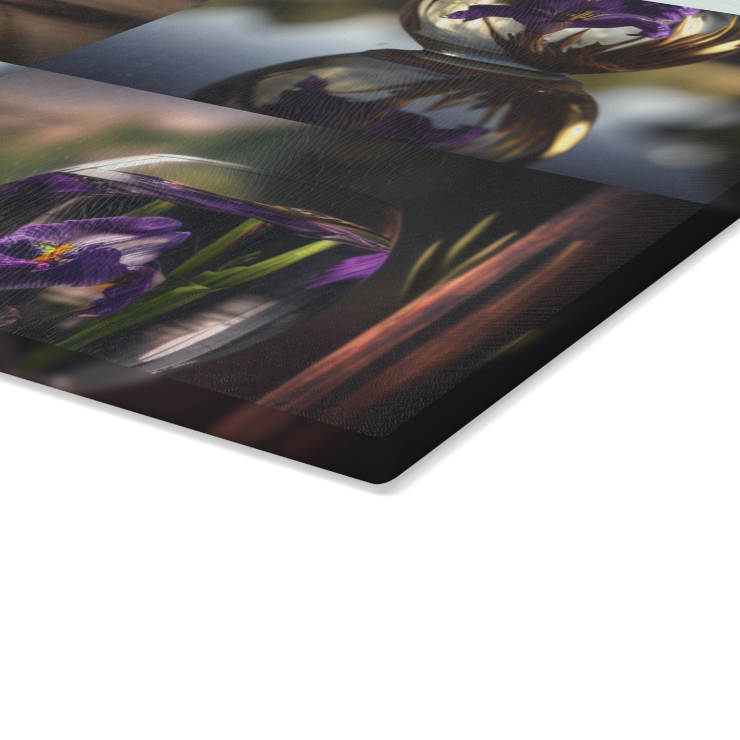 Glass Cutting Board Purple Iris in a vase 5