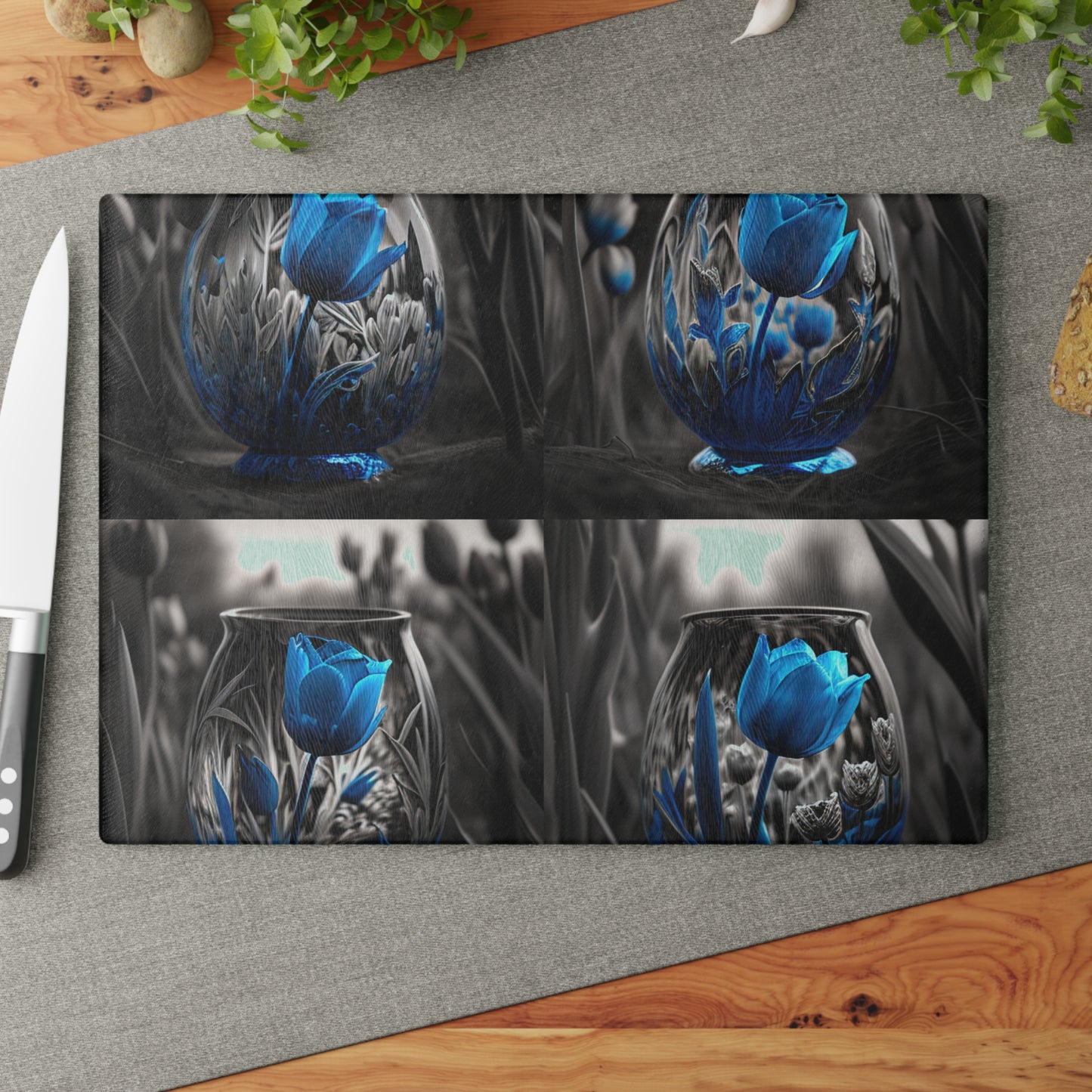 Glass Cutting Board Tulip Blue 5