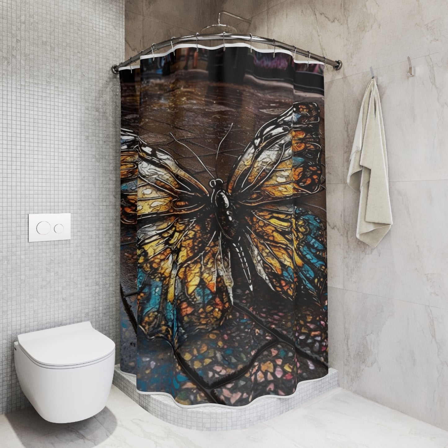 Polyester Shower Curtain Water Butterfly Street 1