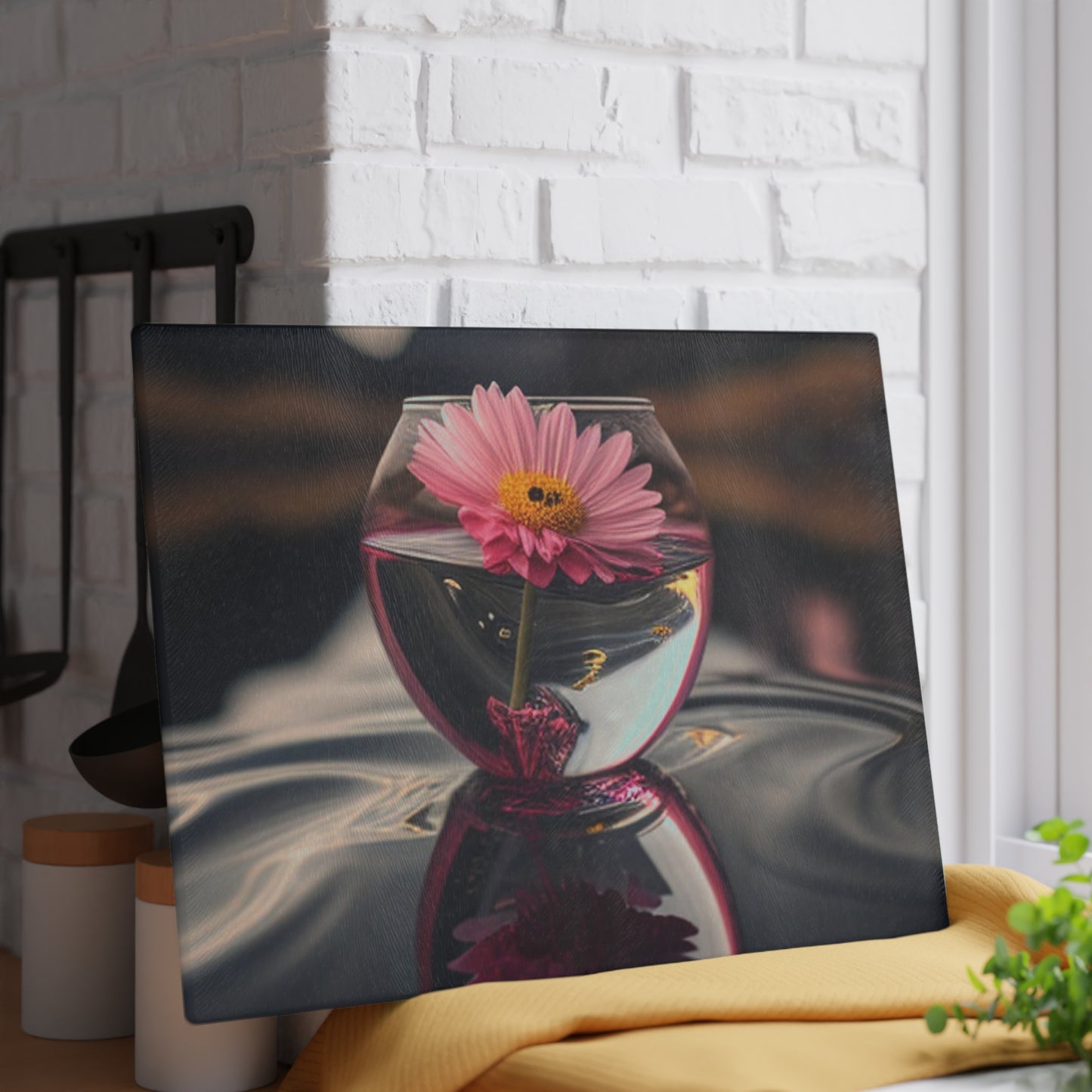 Glass Cutting Board Pink Daisy 1