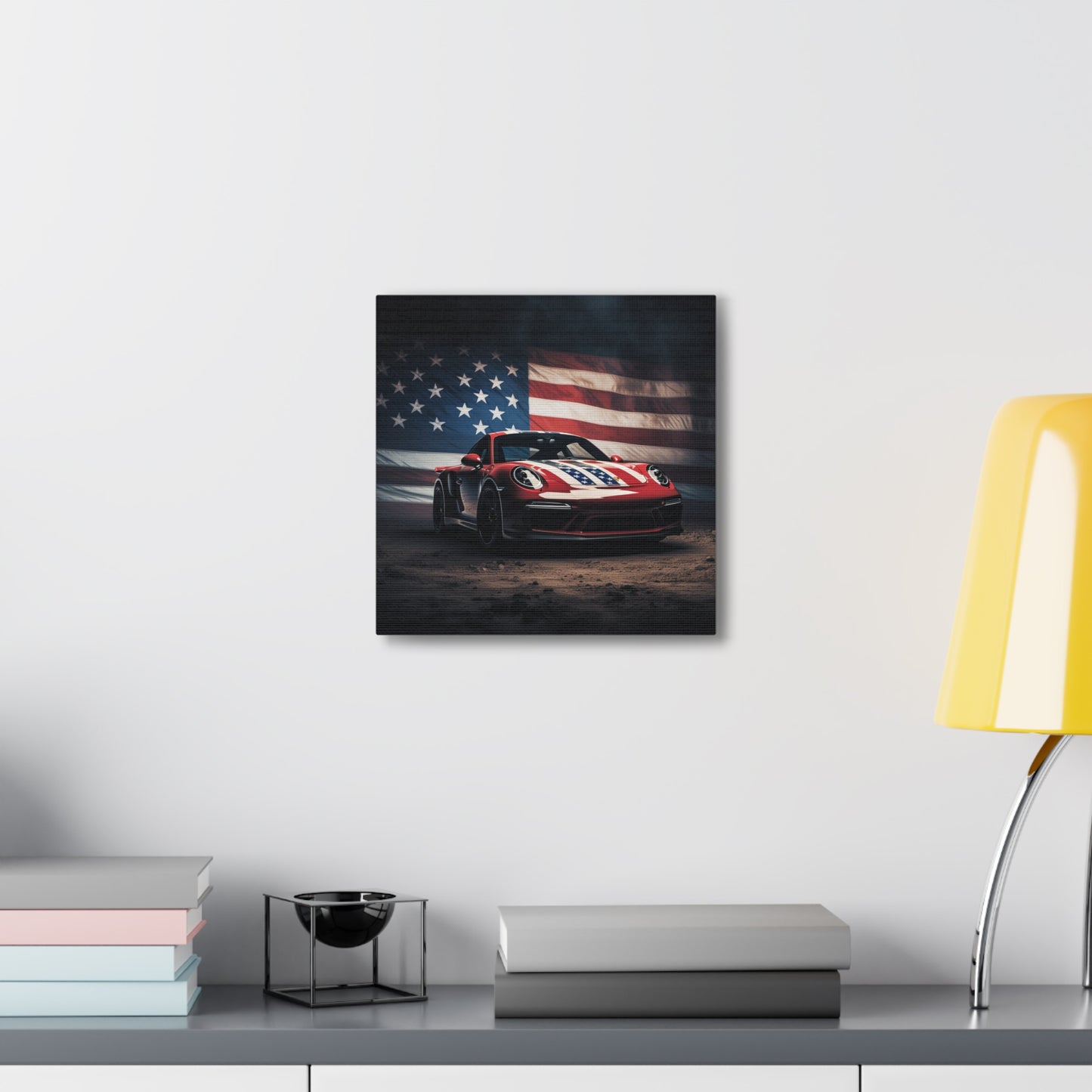 Canvas Gallery Wraps American Flag Background Porsche 3