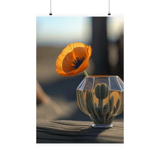 Premium Matte Vertical Posters Orange Poppy in a Vase 2