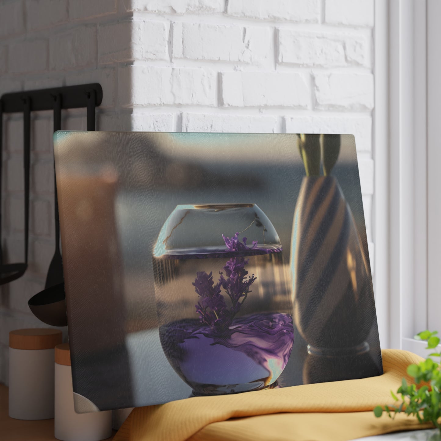 Glass Cutting Board Lavender in a vase 1