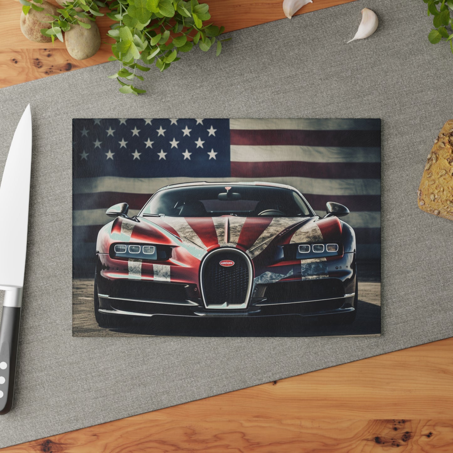 Glass Cutting Board American Flag Background Bugatti 3