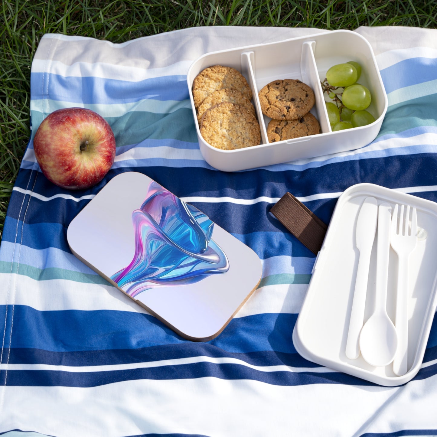 Bento Lunch Box Pink & Blue Tulip Rose 2