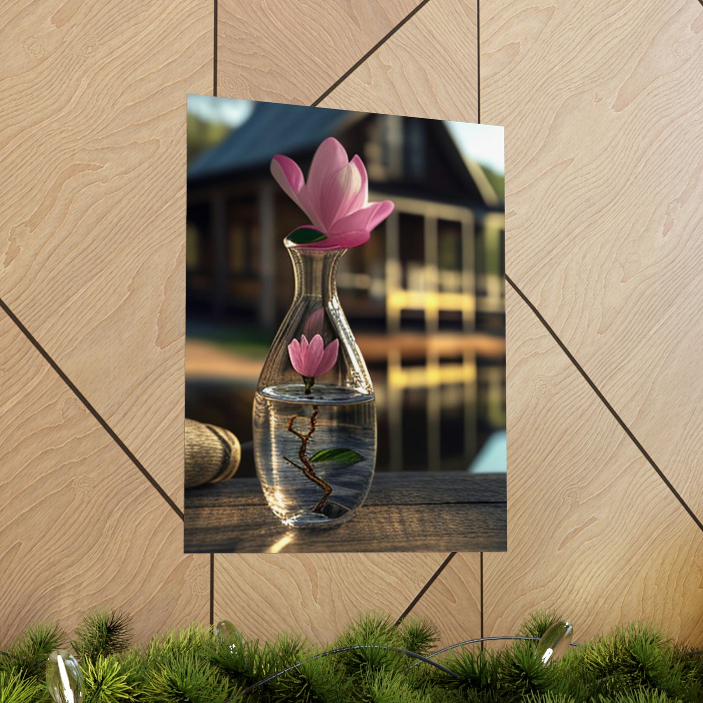 Premium Matte Vertical Posters Magnolia in a Glass vase 4