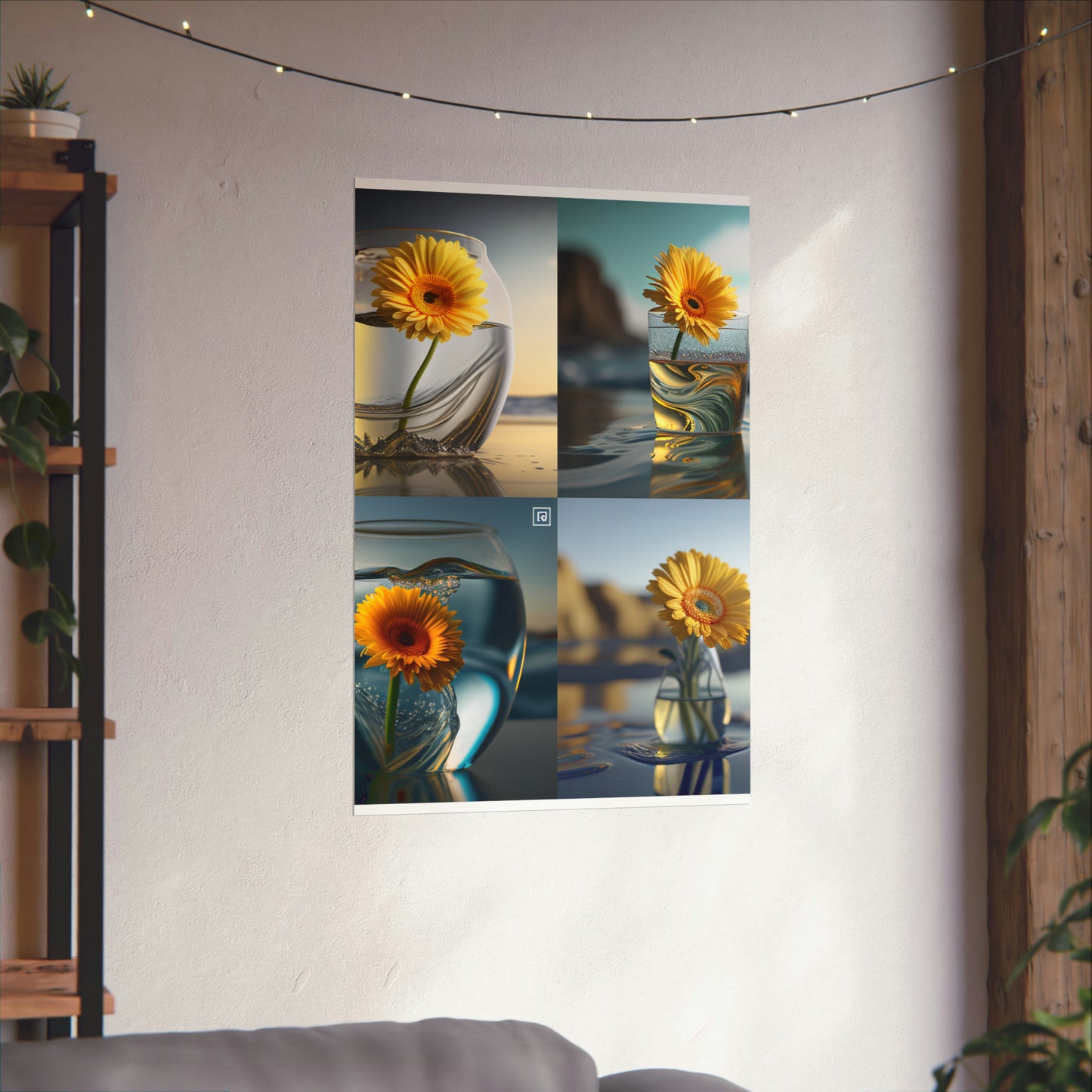 Premium Matte Vertical Posters yello Gerbera glass 5