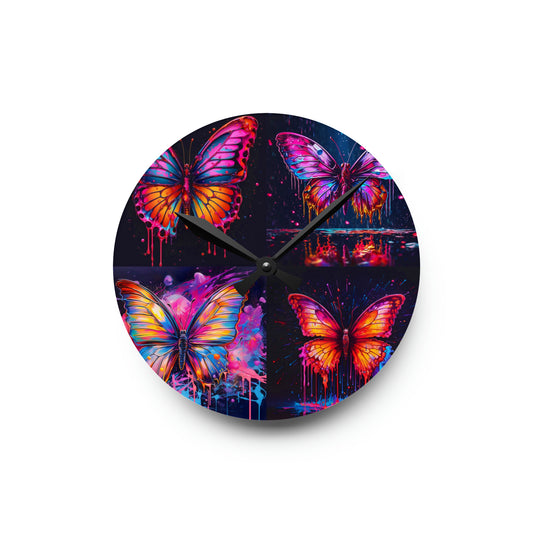 Acrylic Wall Clock Pink Butterfly Flair 5