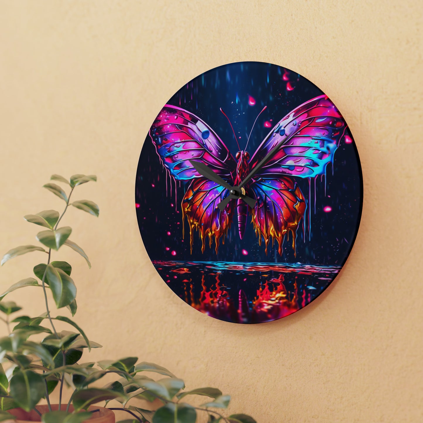 Acrylic Wall Clock Pink Butterfly Flair 2