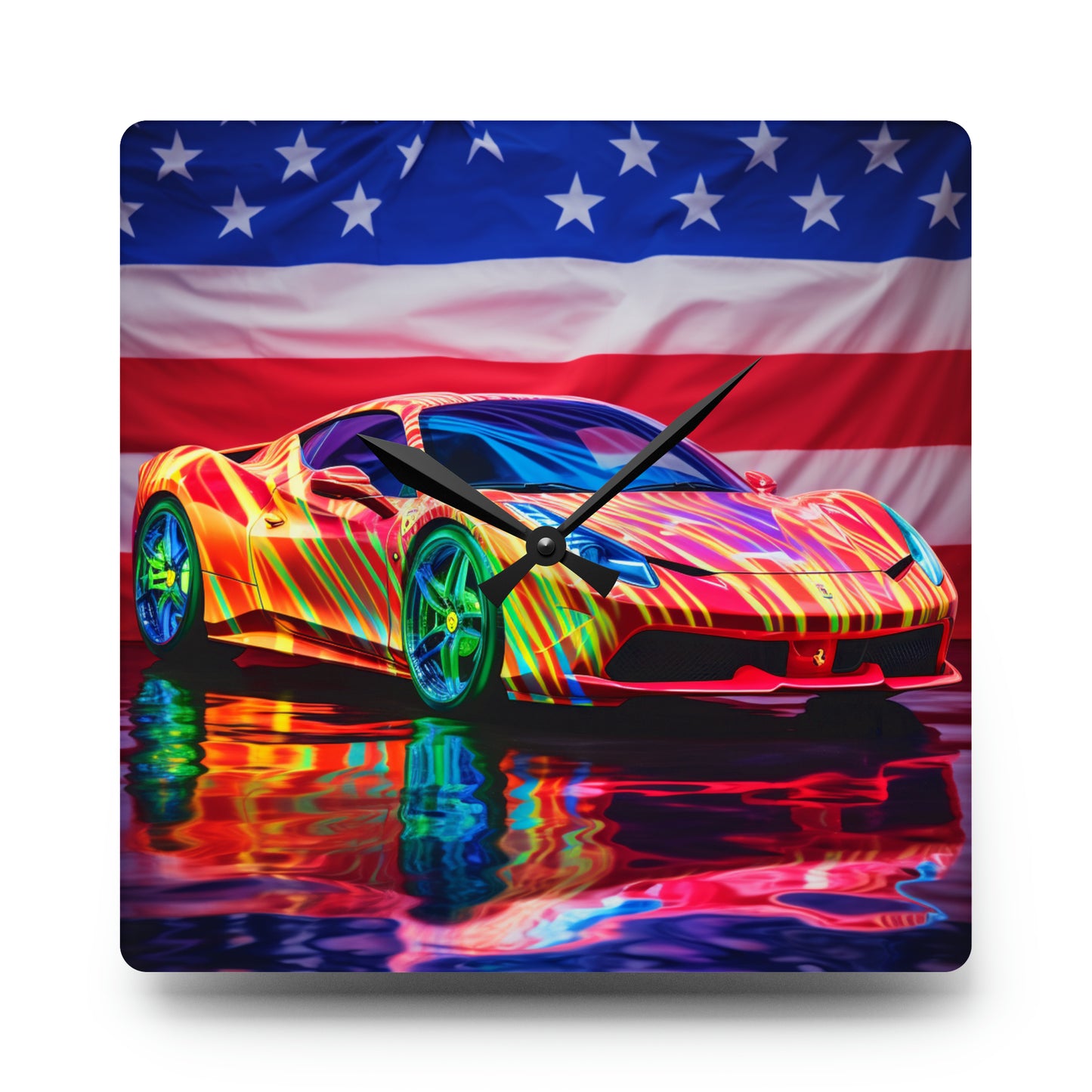 Acrylic Wall Clock Hyper Colorfull Ferrari 4