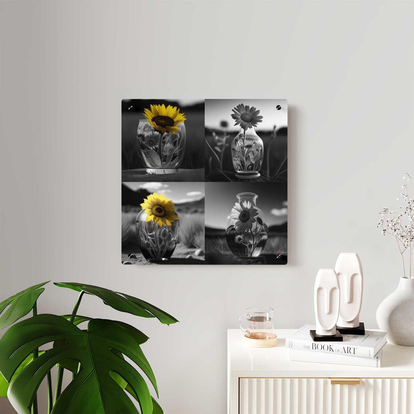 Acrylic Wall Art Panels Yellw Sunflower in a vase 5