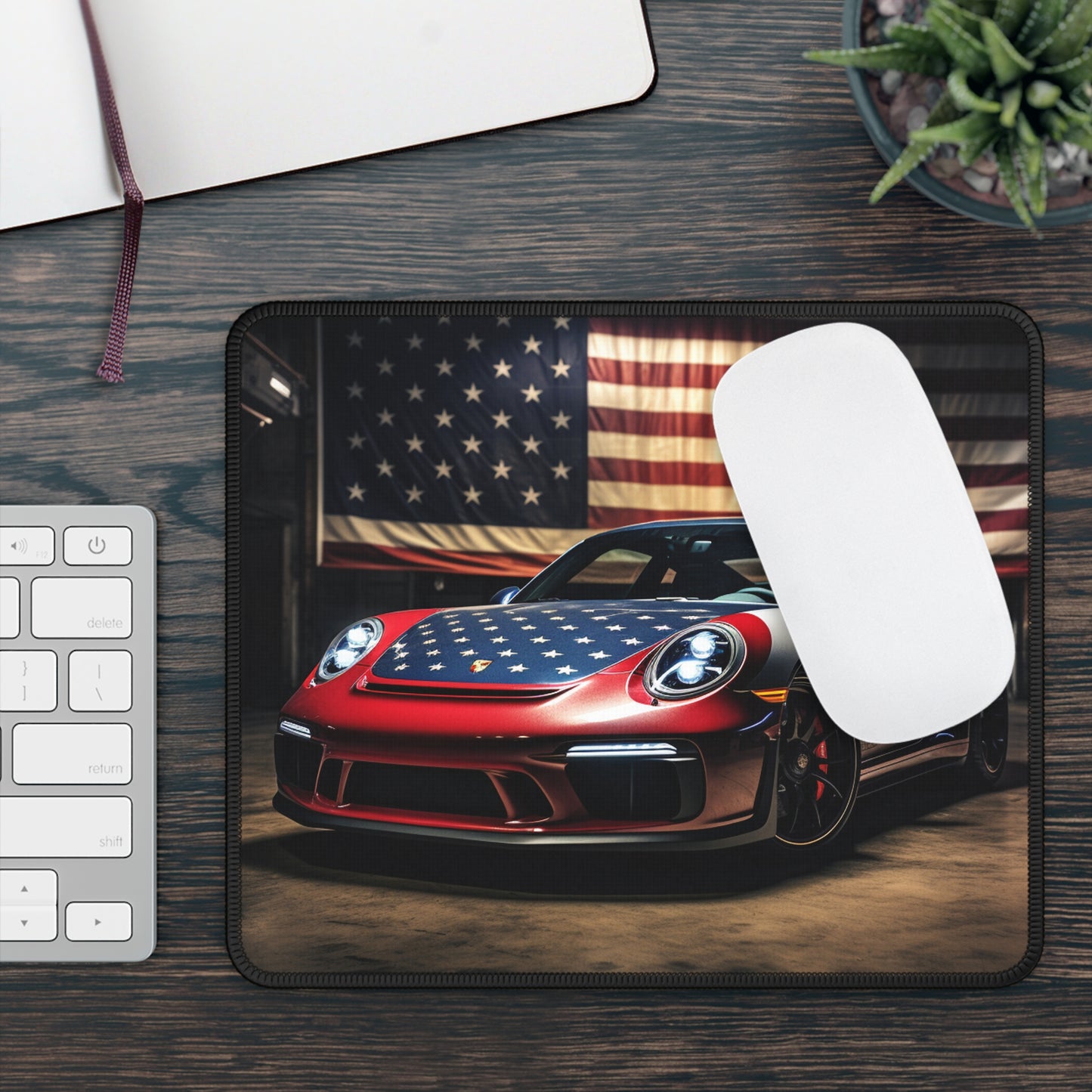 Gaming Mouse Pad  American Flag Background Porsche 1