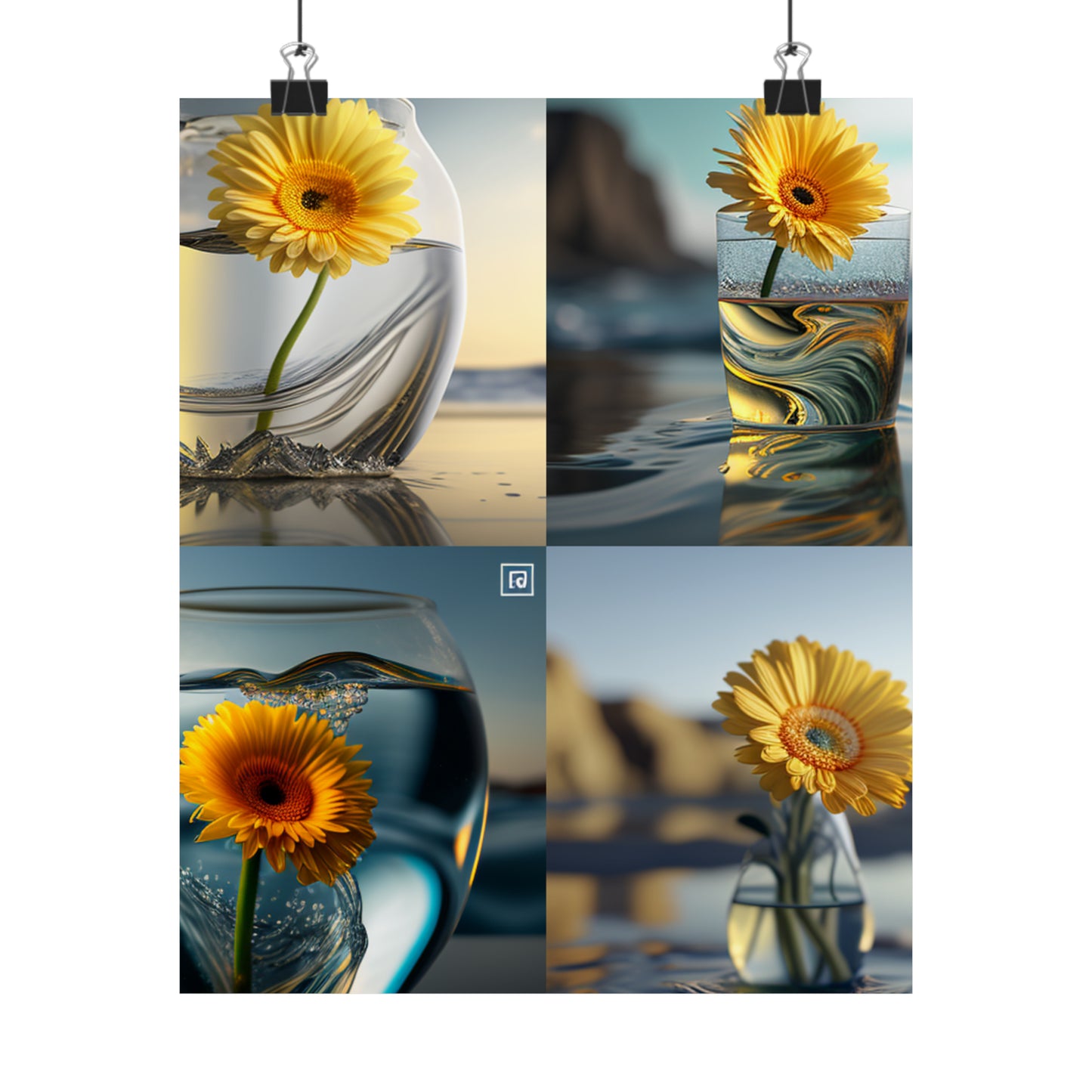 Premium Matte Vertical Posters yello Gerbera glass 5