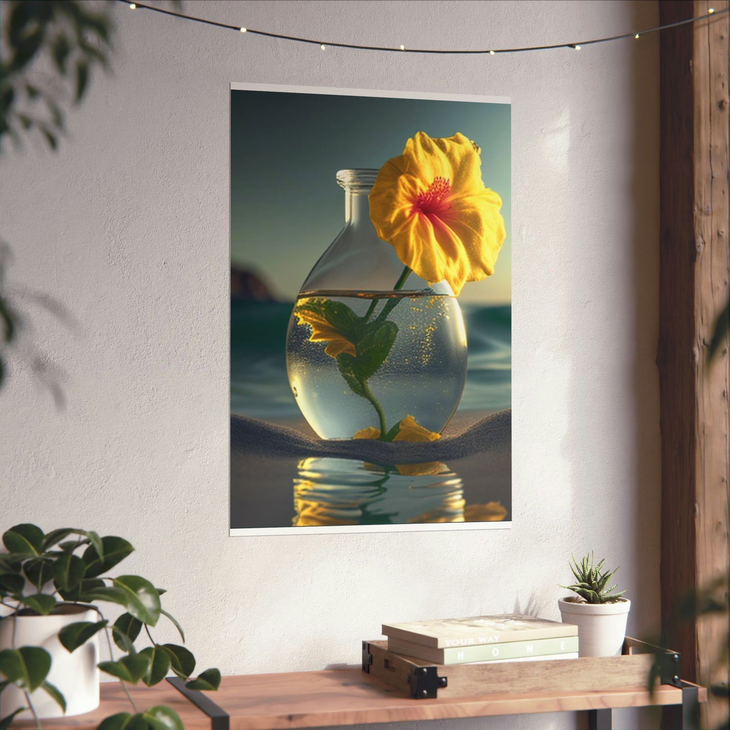 Premium Matte Vertical Posters Yellow Hibiscus glass 2