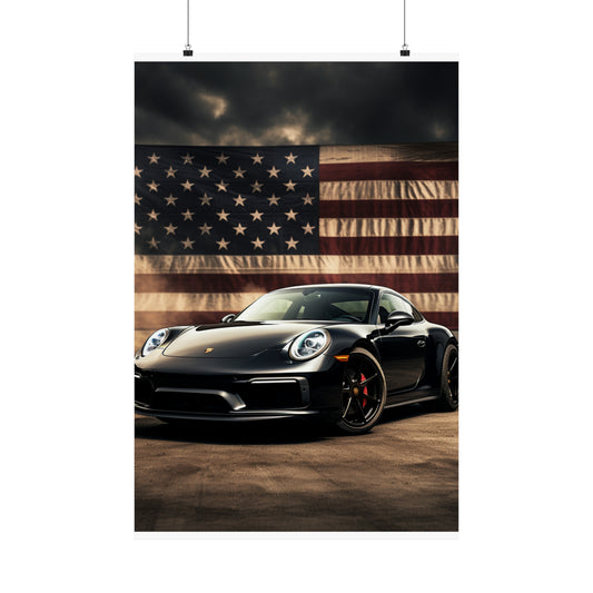 Premium Matte Vertical Posters American Flag Background Porsche 4