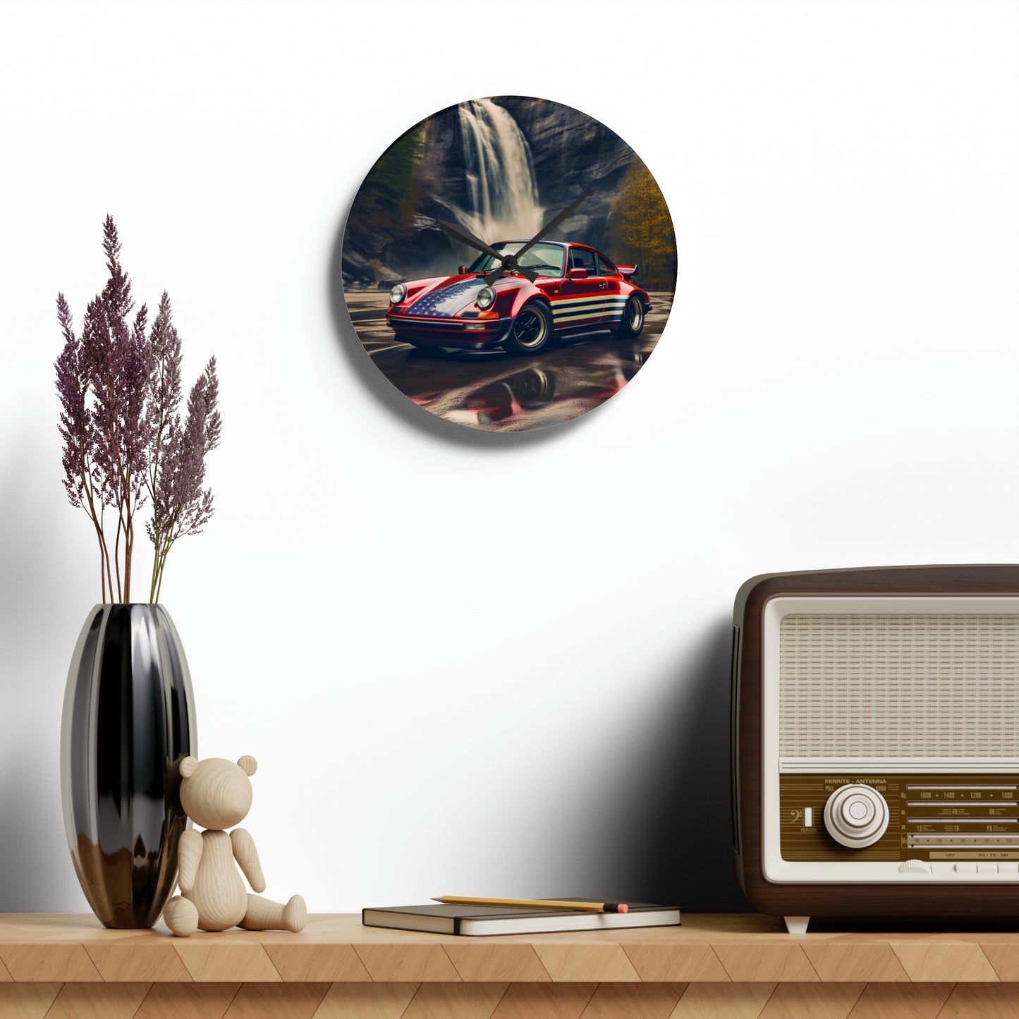 Acrylic Wall Clock American Flag Porsche Abstract 1