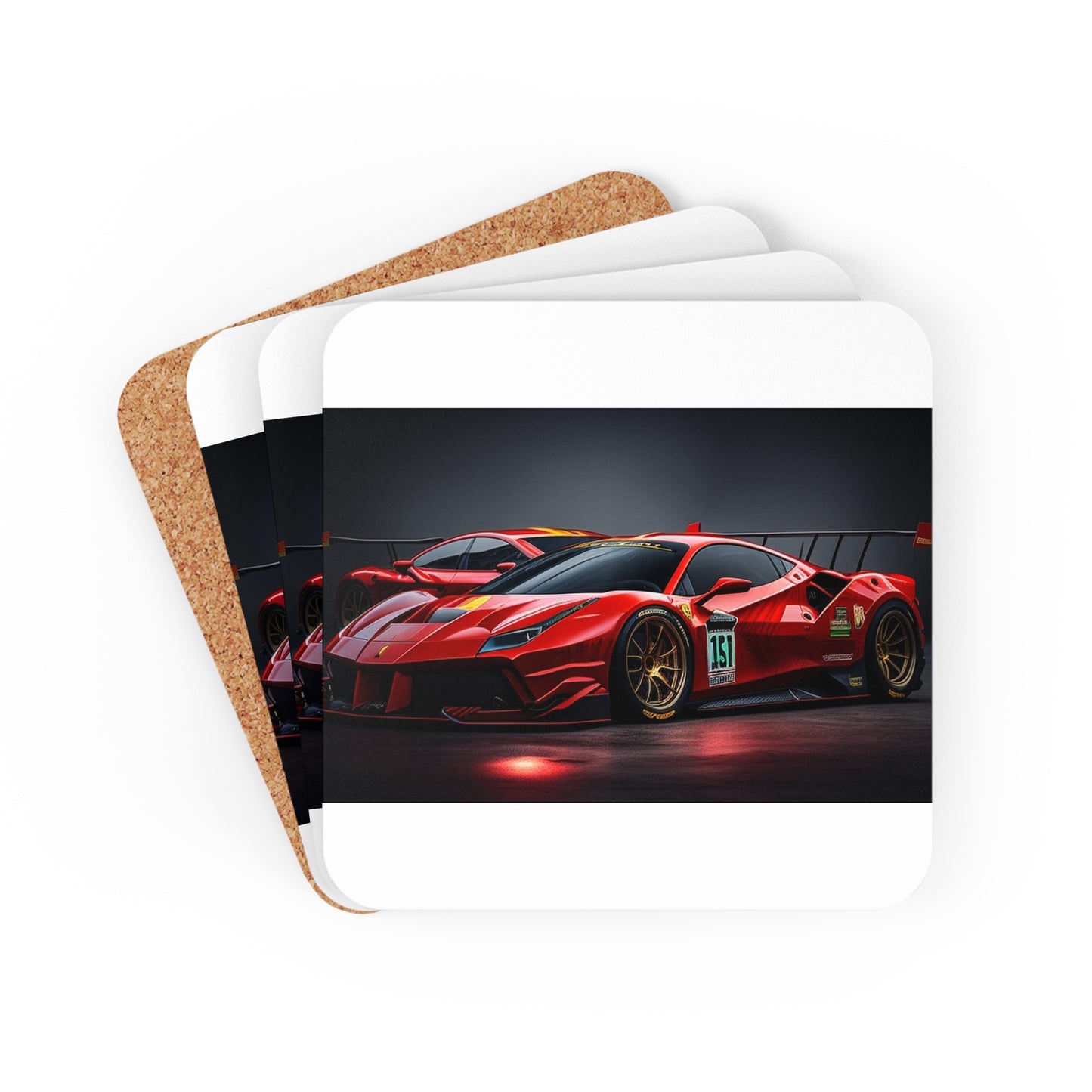 Corkwood Coaster Set Ferrari Red 2