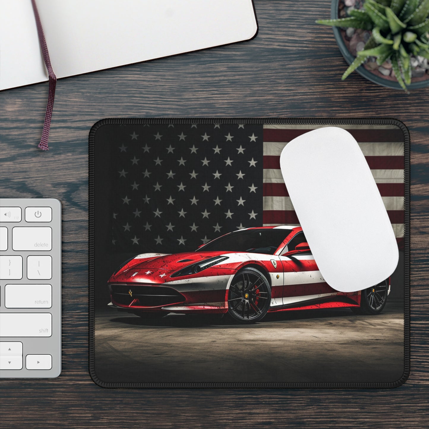 Gaming Mouse Pad  American Flag Background Ferrari 1