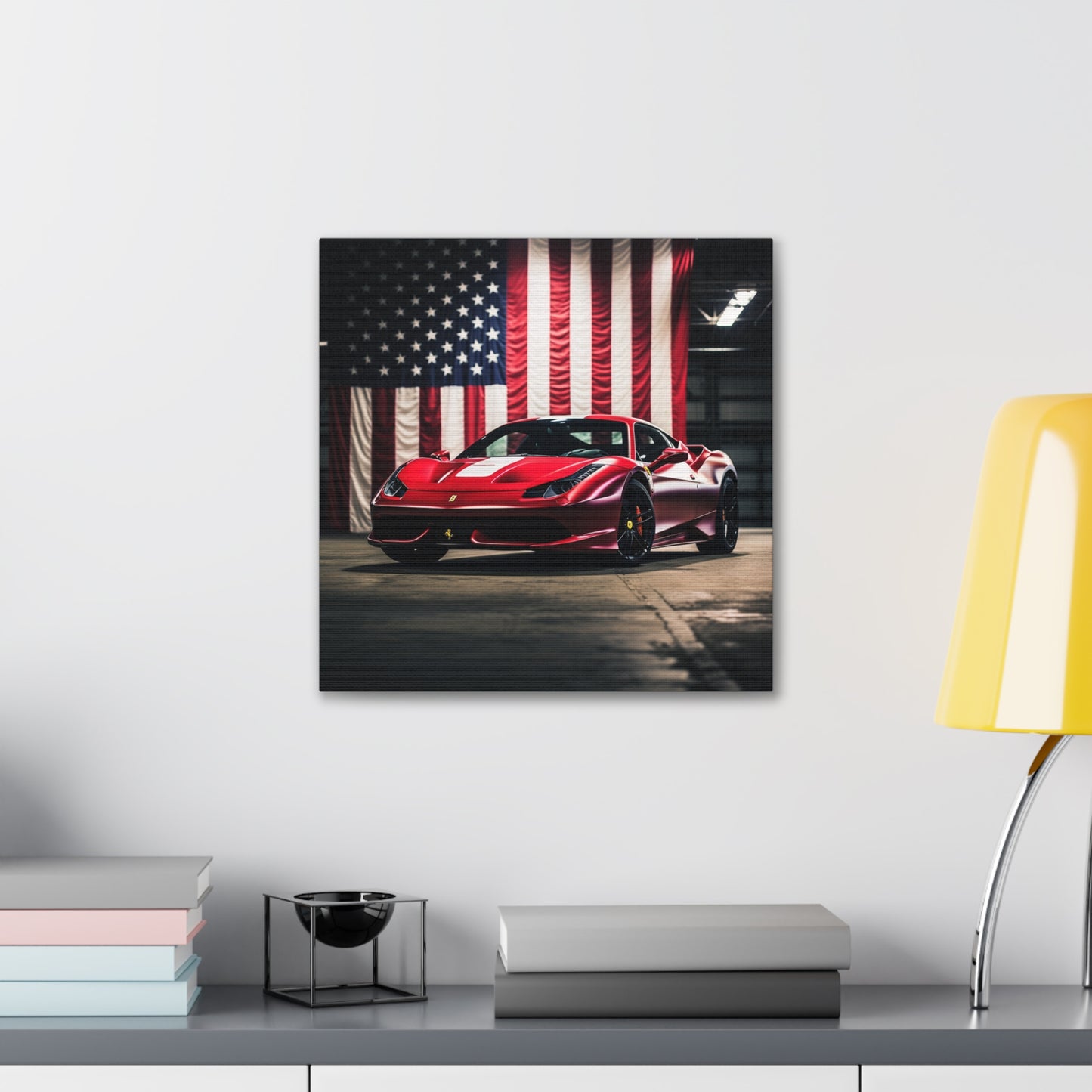 Canvas Gallery Wraps American Flag Background Ferrari 3