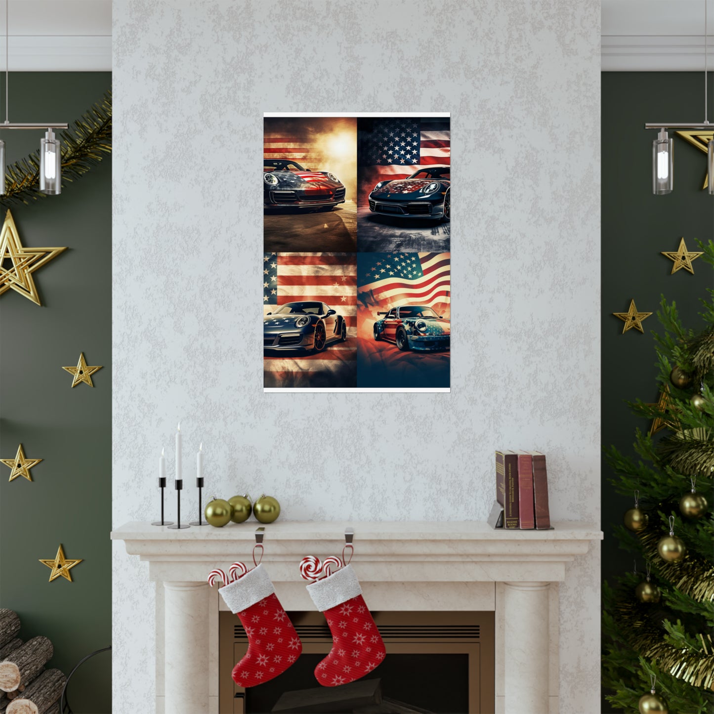 Premium Matte Vertical Posters Abstract American Flag Background Porsche 5