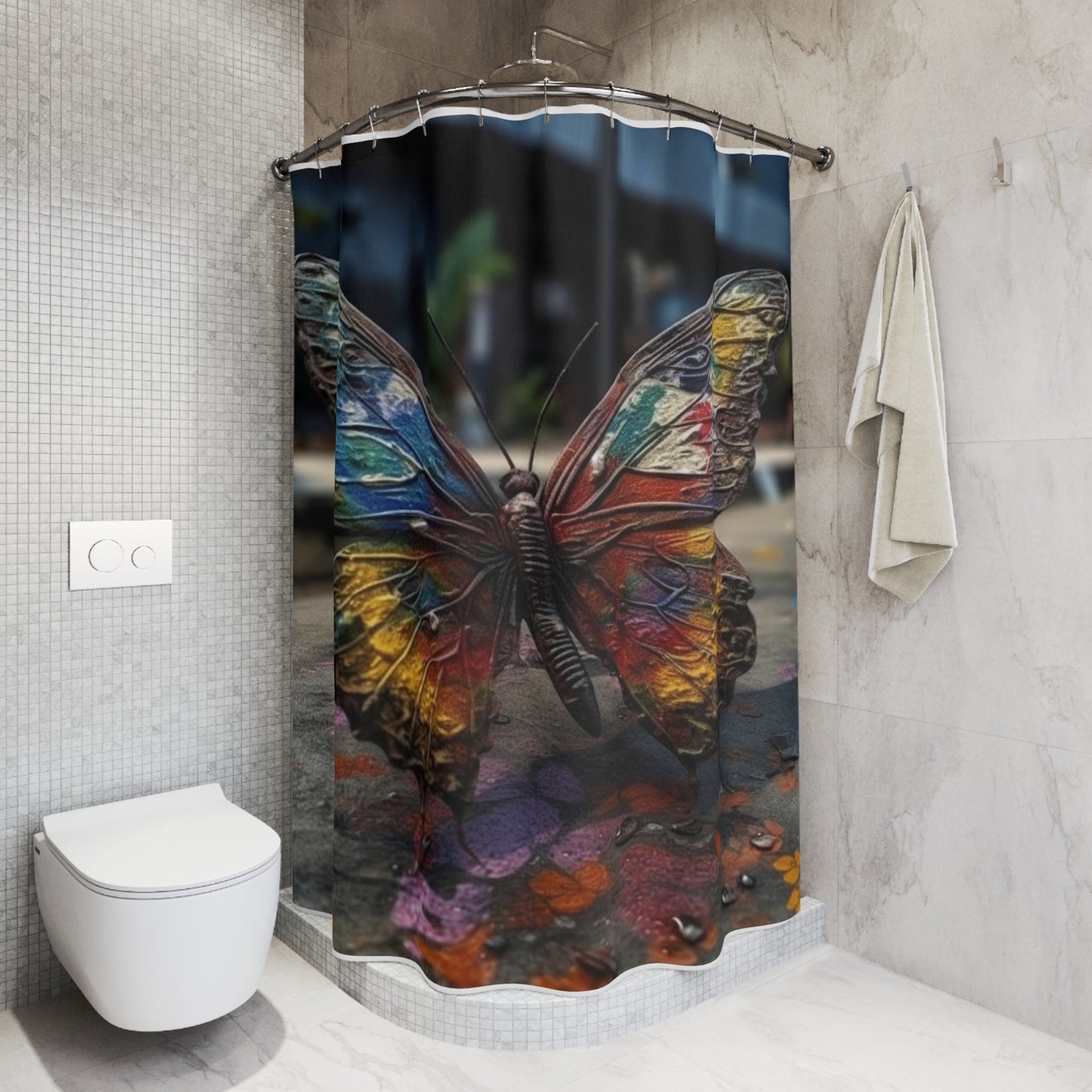 Polyester Shower Curtain Liquid Street Butterfly 3