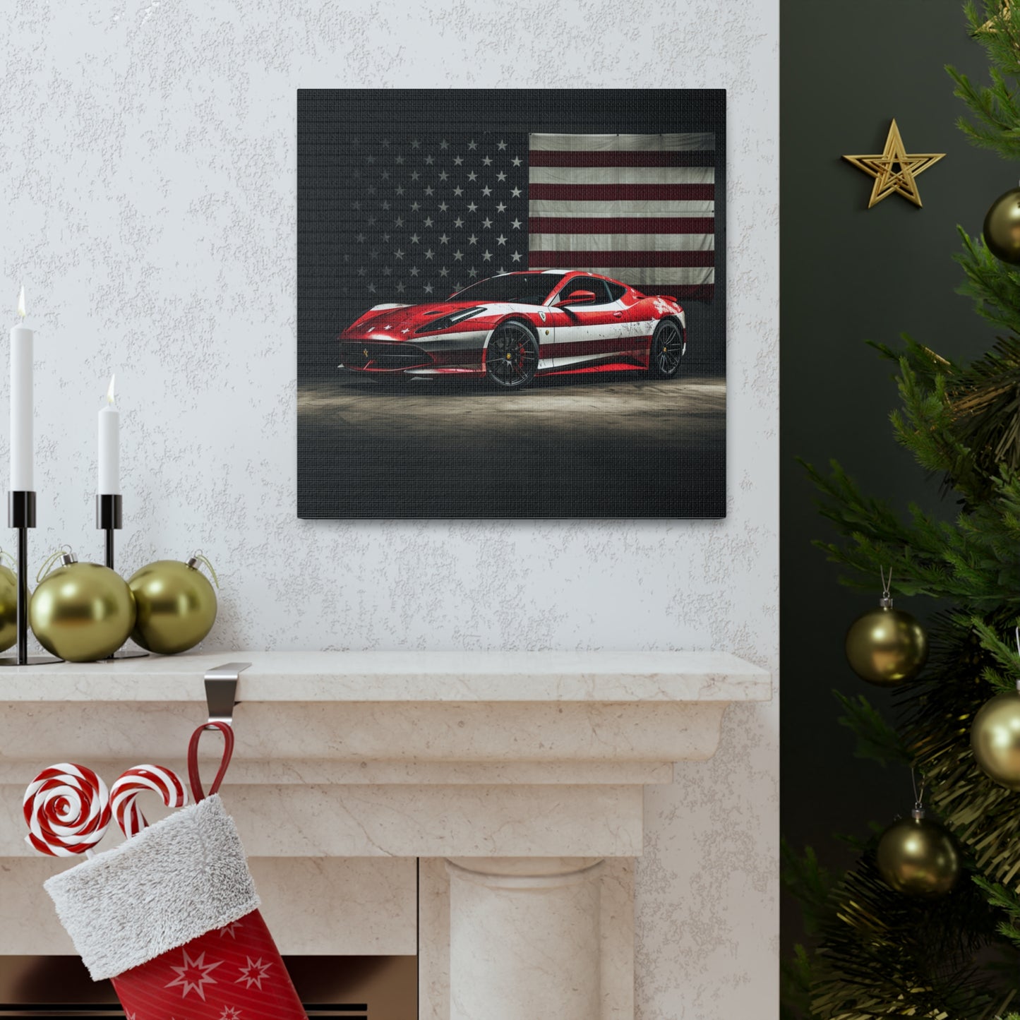 Canvas Gallery Wraps American Flag Background Ferrari 1