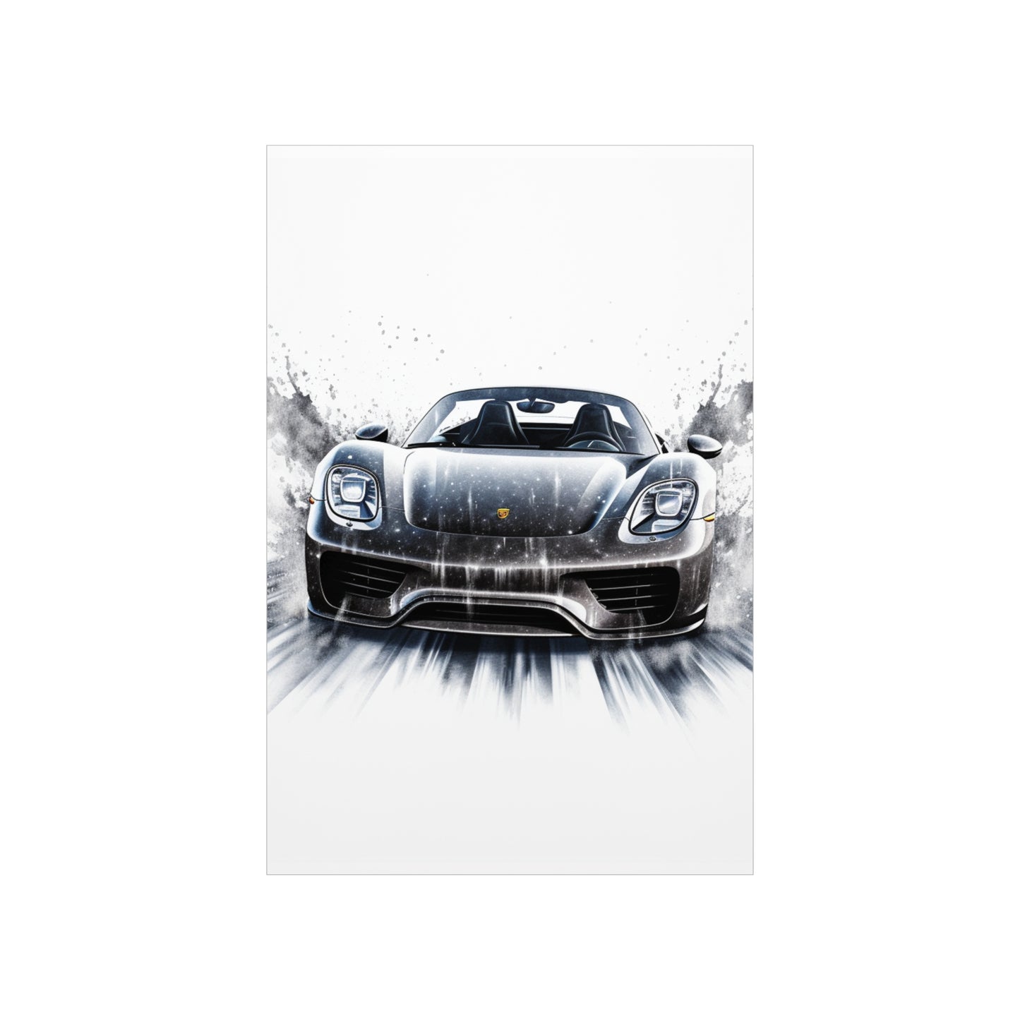 Premium Matte Vertical Posters 918 Spyder white background driving fast with water splashing 3