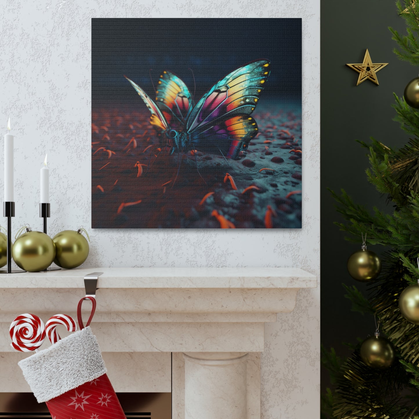 Canvas Gallery Wraps Hyper Colorful Butterfly Macro 1