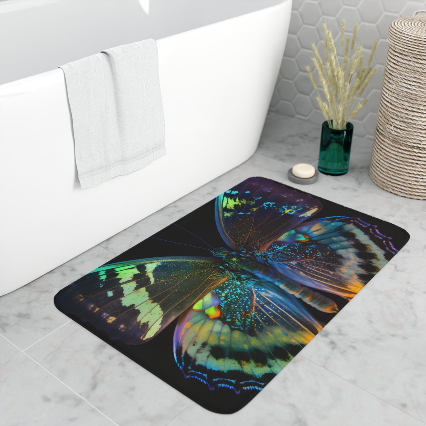 Memory Foam Bath Mat Neon Butterfly Flair 4