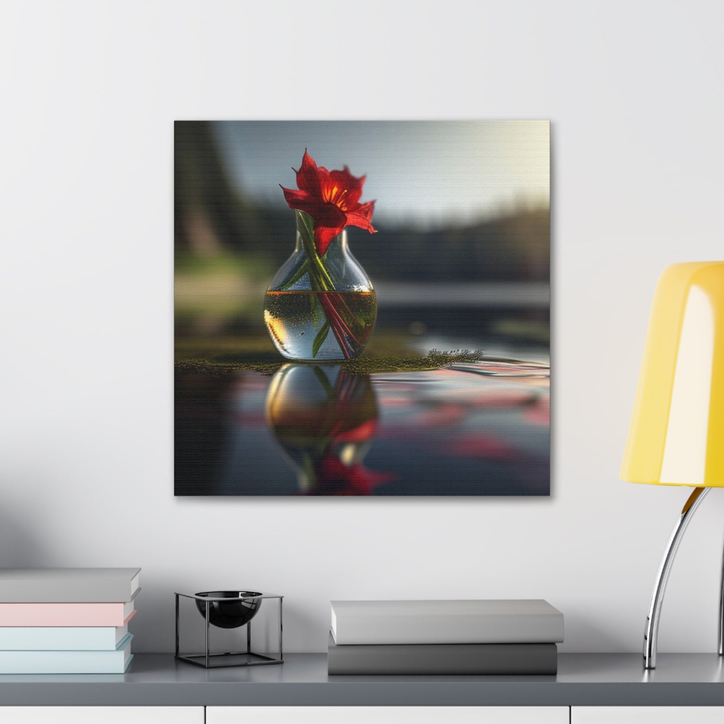 Canvas Gallery Wraps Red Lily in a Glass vase 3