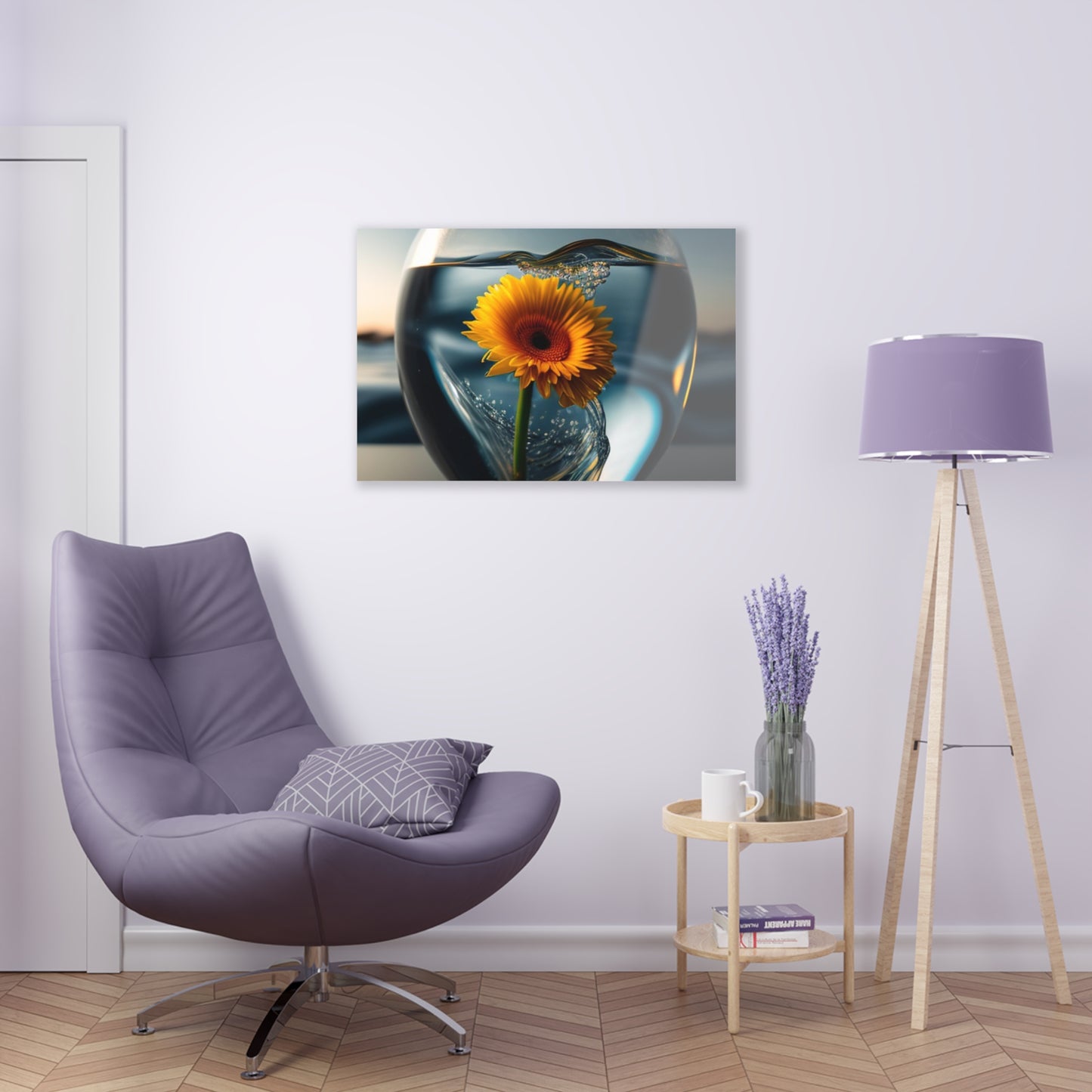 Acrylic Prints yello Gerbera glass 3