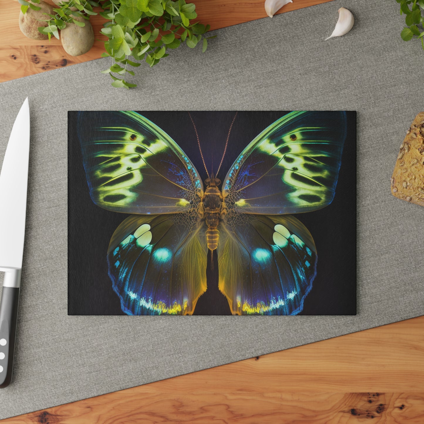 Glass Cutting Board Neon Hue Butterfly 1